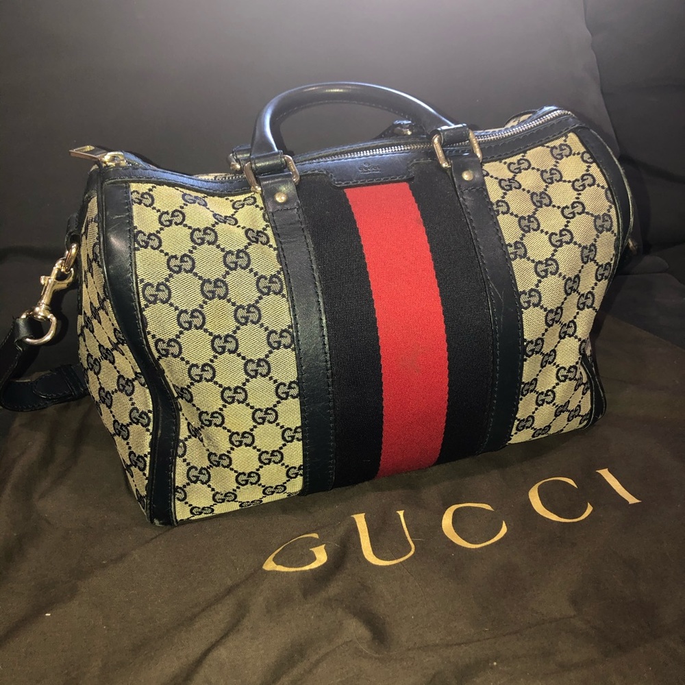 Gucci blue and red Boston bag large